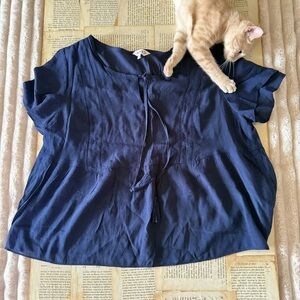 Nanette Lepore Navy Tie-Front Short Sleeve Tunic Blouse, Size XL